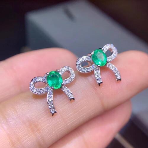 Elegant lovely Butterfly Bow Natural green emerald stud earrings 925 silver natural gemstone earrings girl party gift jewelry