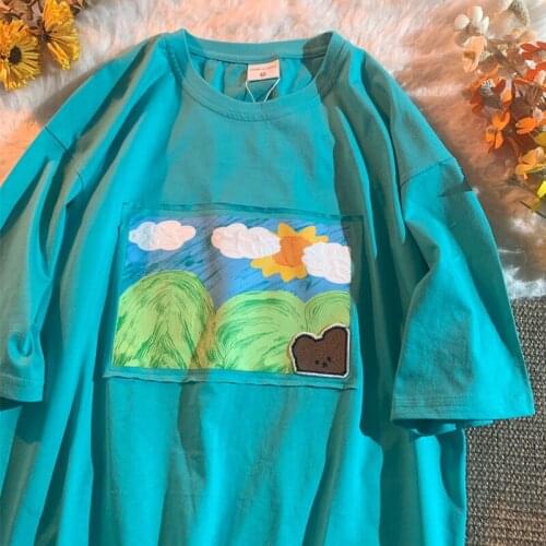 Oil painting short sleeve graphic tee tops shirts for women kawaii clothes vintage clothes woman plus fashion