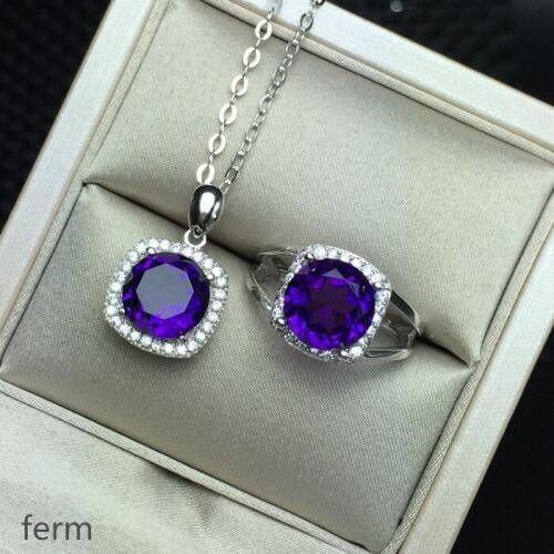 KJJEAXCMY exquisite jewelry 925 pure silver inlaid natural amethyst ladies jewelry set rings pendant 2 pieces