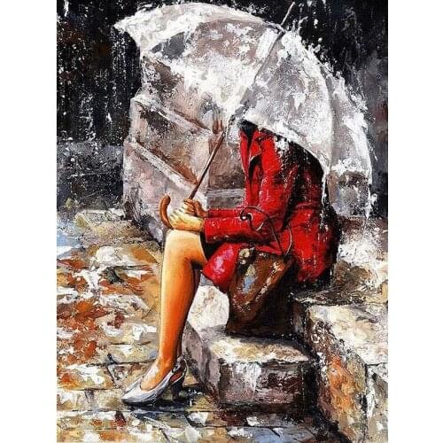 Painting By Numbers DIY Dropshipping The Red Skirt Women in the Rain Figure Handmade Gift For Adult Unique Gift Home Decor