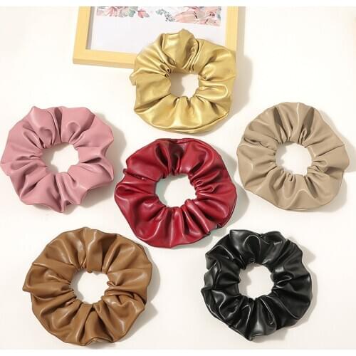 PU Leather Hair Scrunchies Soft Women Hair Rope Women Elastic Hair Bands Solid Color Hair Tie Hair Accessories Oversized Hot