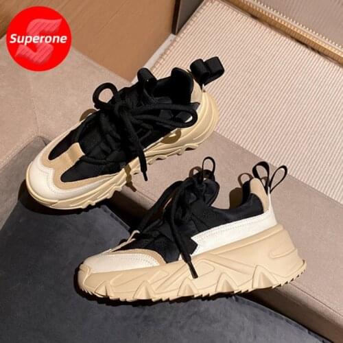 Superone Women Sneakers Mixed Color Lace Up Fashion Platform Spring Shoes Woman Thick Bottom Daily Lady Footwear Size 35-40