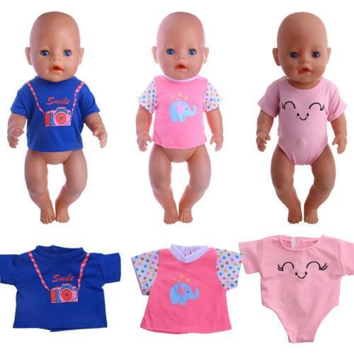 Doll Cute Pattern,Striped Short T-shirt Fit 18 inch American Doll&43 Cm Born Baby Our Generation Birthday Girls Toy Gift