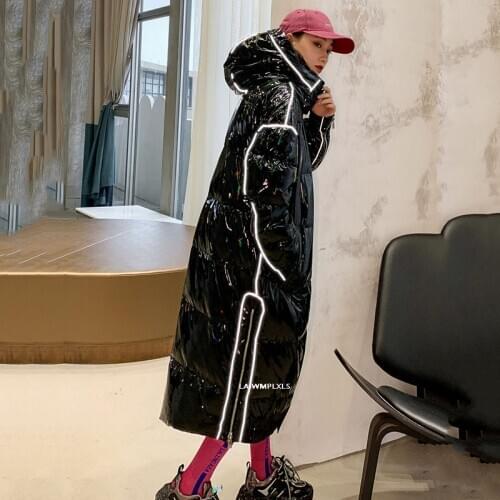 Glossy 2021 New Winter Waterproof 90% Down Jacket Women Long Wihte Duck Down Coat Female Hooded Oversize Snow Thick Warm Outwear