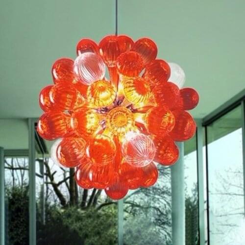 Glass Ball Chandelier Orange Clear Indoor Lighting Modern Chandeliers Ceiling for Living Room Bedroom Kitchen Lustre LED Lights