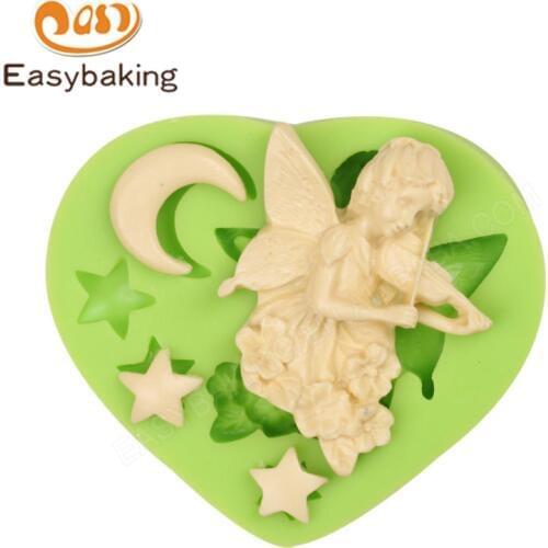 Lovely Playing Violin Angel Girl Flower Fairy Moon Stars Shape Cake Decorating Tools DIY Baking Fondant Heart Silicone Mold