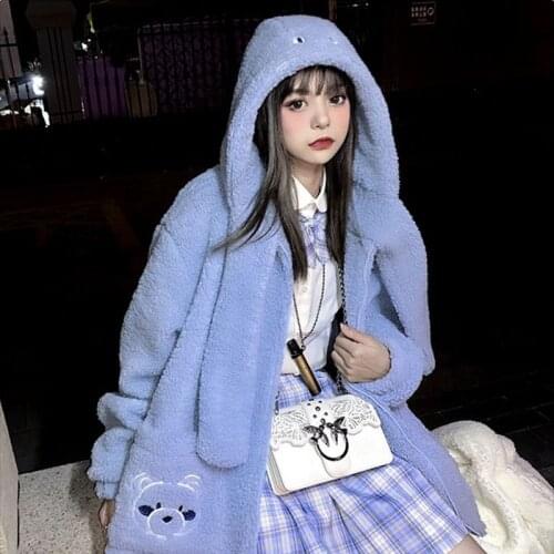 Fashion Lamb Wool Autumn Winter Coat Womens Fleece Jacket Bear Embroidery Hoodies Thick Sweatshirt Loose Casual Zipper Overcoat