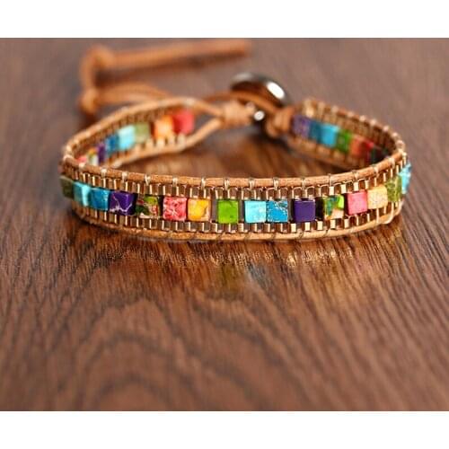 New Womens Bag Bracelet 7 Colorful Gem Gold Chain Woven Bag Bracelet Bohemian Statement Jewelry