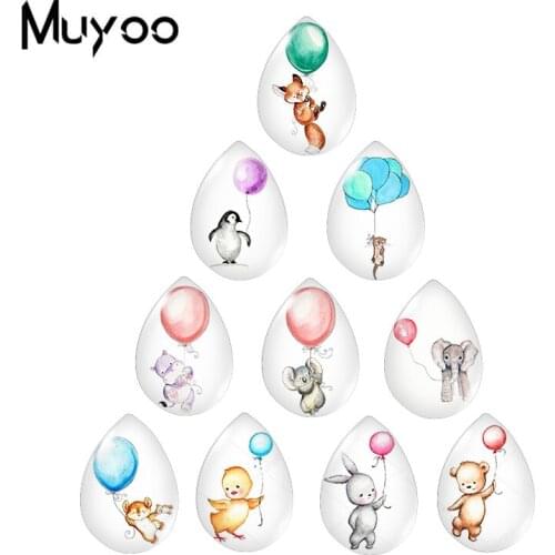 2020 New Animal with Balloon Tear Drop Glass Cabochon Photo Jewelry Handcraft DIY Accessories
