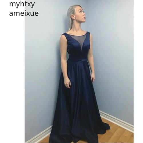 2020 New Blue Sexy Plus Size Evening Dresses Prom Dress Floor Length Sleeveless Backless Sweep Train Evening Gowns Custom Made