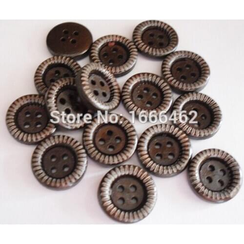 Wholesale 100PCs Wood Sewing Buttons Scrapbooking 4 Holes Round Lace Brown 15MM Dia