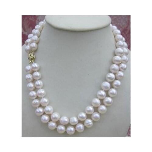 +2017 NEW 2 rows AAA 9-10MM WHITE SOUTH SEA PEARL NECKLACE 14K GOLD CLASP
