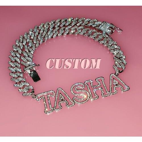 Custom Nameplate Necklace New Arrival Instagram Trendy Necklace Bling Name Pendant with Cuban Chain Capital Letters Name Chain