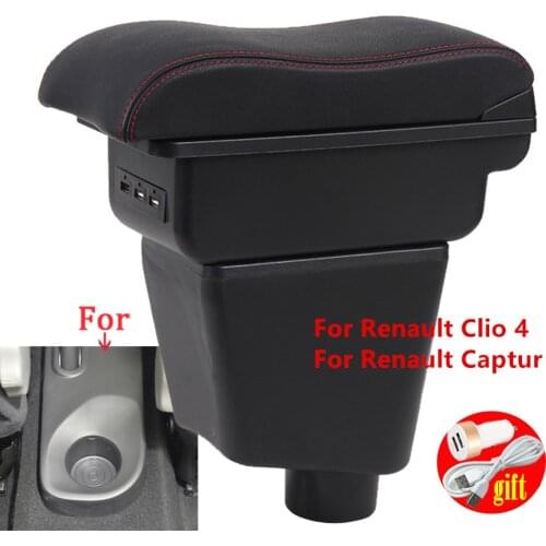 For Renault Clio 4 Armrest For Renault Captur Armrest box Car accessories Storage box cup holder ashtray USB LED