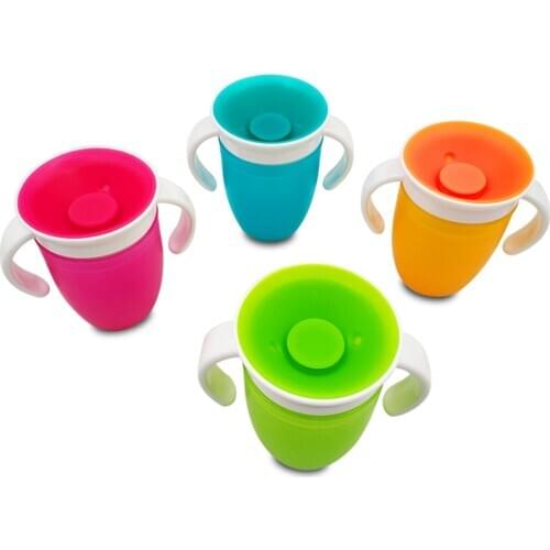 360 Degrees Rotated Baby Learning Drinking Cup with Double Handle Flip Lid Leakproof Magic Cup Kids Water Feeding Cups Bottle