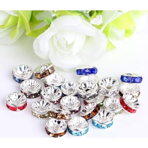 50pcs/lot 6 8 10mm Gold Rhinestone Rondelles Crystal Bead Loose Spacer Beads for DIY Jewelry Making Accessories Supplies