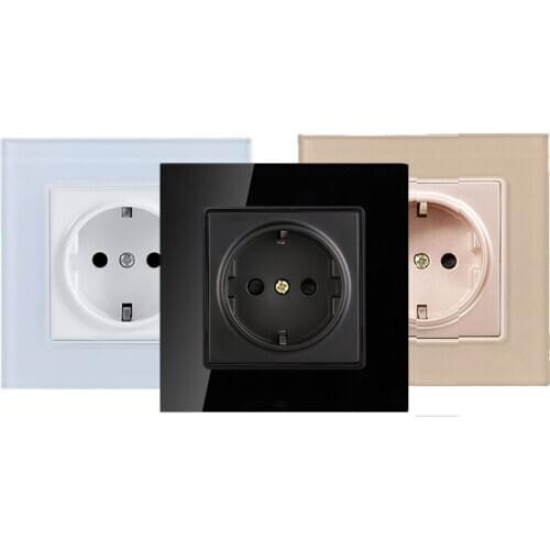 EU Standard Wall Power Socket Wall Crystal Tempered Glass Panel Power Socket Home German Type 16A Power Outlet Electric Socket