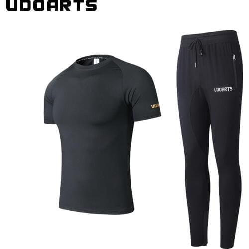 Udoarts Compression Round-Neck Shirt and Training Pants With Zippers- Fitness Yoga Running Training Suit for Men