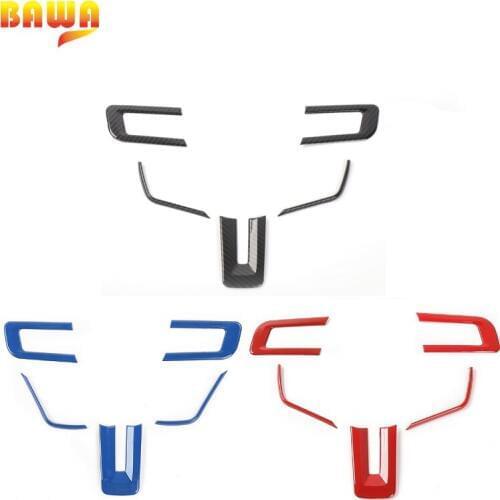 HANGUP ABS Car Interior Steering Wheel Decoration Trim Cover Stickers Accessories For Ford Mustang 2015 Up Car Styling