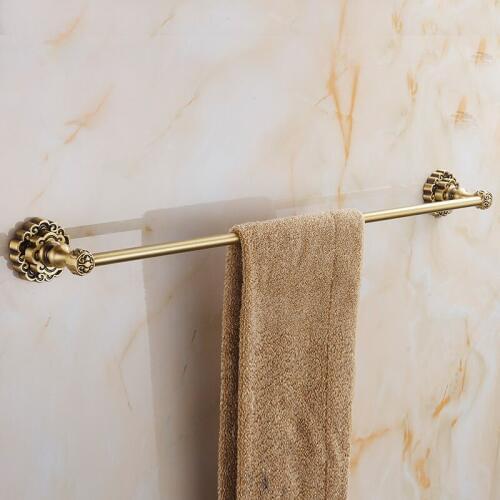 Vidric Retro Carved Wall Mounted Antique Brass Single Towel Bars Art Carved Style Bathroom Towel Hanger Bathroom Accesso