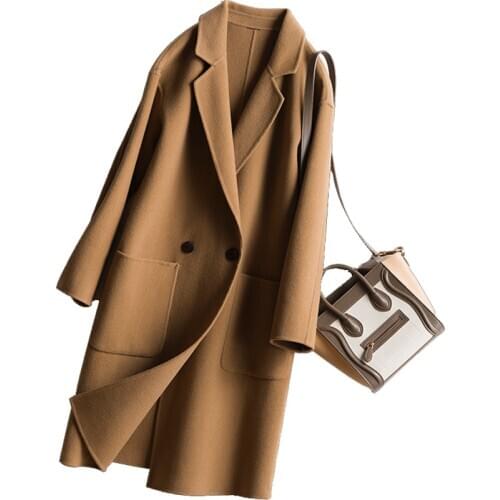High quality Double-sided cashmere coat women mid-length high-end woolen coats womens loose new Hepburn trend overcoat