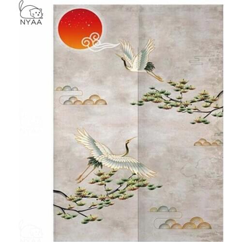 NYAA Curtain Digital Print Door Curtain Tube Curtain Kitchen Short Curtains for hotel Cotton Linen Decorative Curtain