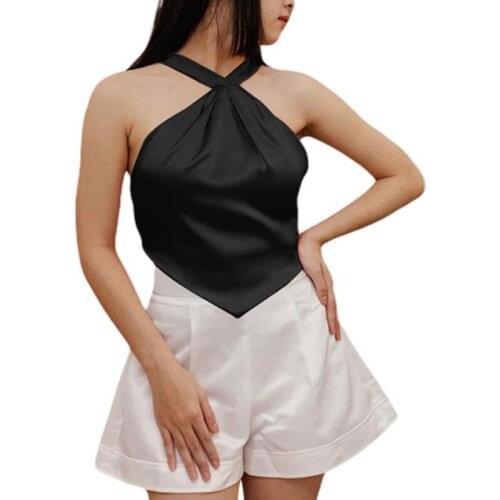 Women Casual Sexy Vest Solid Color Vest Off-the-shoulder Tops Sleeveless Tie Up Tops Stylish Halter Top Sexy Female Camisole