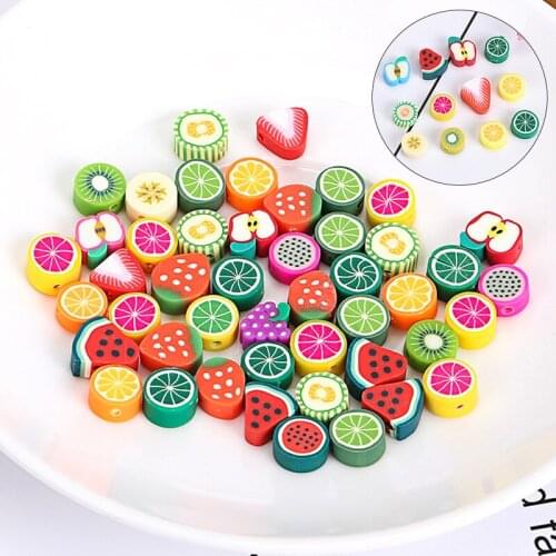 30pcs/Lot Fruit Random Mixed Color Beads Polymer Clay Beads Polymer Clay Spacer Beads For DIY Handmade Jewelry Accessories