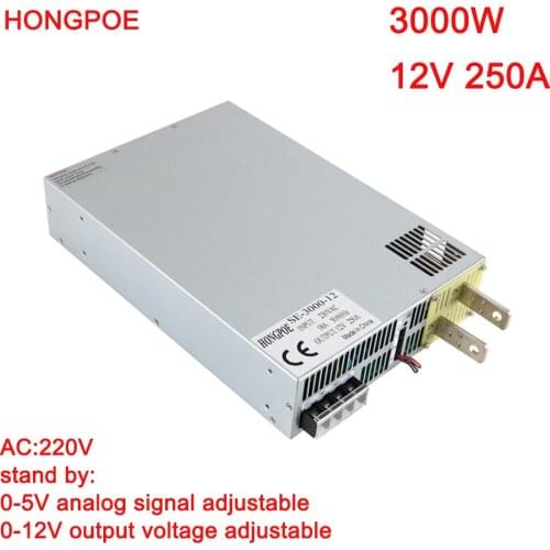 3000W 12V Power Supply 0-12V Adjustable Power 12VDC AC-DC 0-5V Analog Signal Control SE-3000-12 Power Transformer 12V 250A