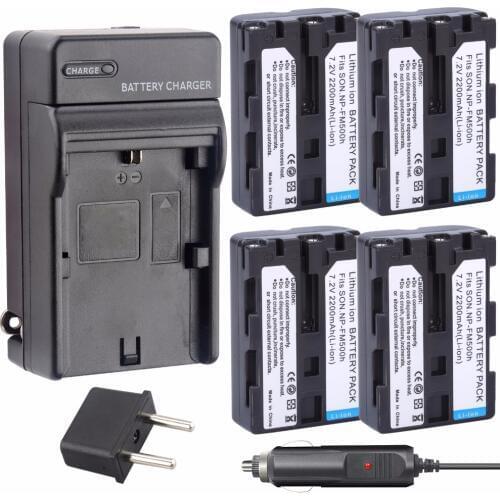 4Pcs NP-FM500h NP FM500h Battery + Charger Kit for Sony Alpha SLT A57 A58 A65 A77 A99 A350 A450 A500 A550 A700 A850 A900 CLM-V55