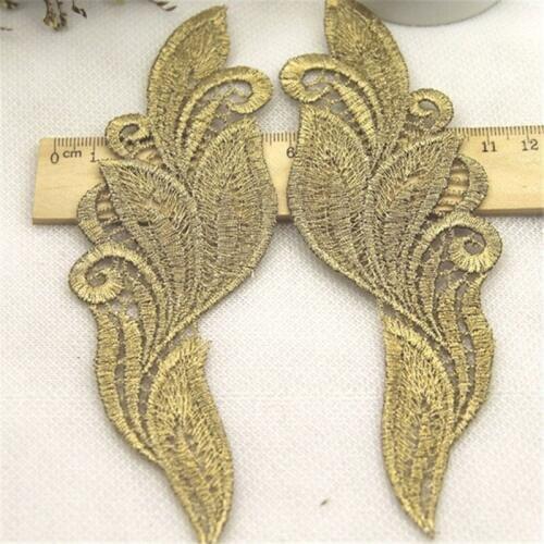 5Pairs Gold Floral Flower Motif Venise Lace Trim Lady Dress Decor YL0055