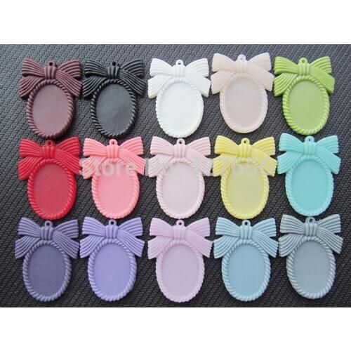 50pcs 15 Colors Oval Flatback Resin Bowknot/Bow tie Frame Charm,Filigree Border Base Setting Tray ,for 18x25mm Cabochon/Cameo