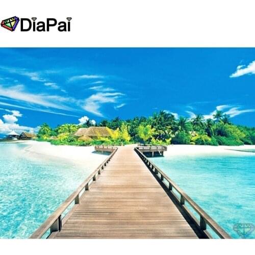 DIAPAI Diamond Painting 5D DIY 100% Full Square/Round Drill"Bridge island scenery"Diamond Embroidery Cross Stitch 3D DecorA24658
