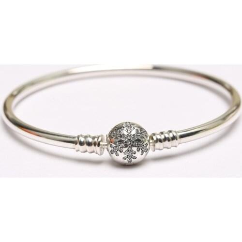 Authentic S925 Bracelets & Bangles for Women Unique Snowflake Clasp fit Lady Beads Charms pendants