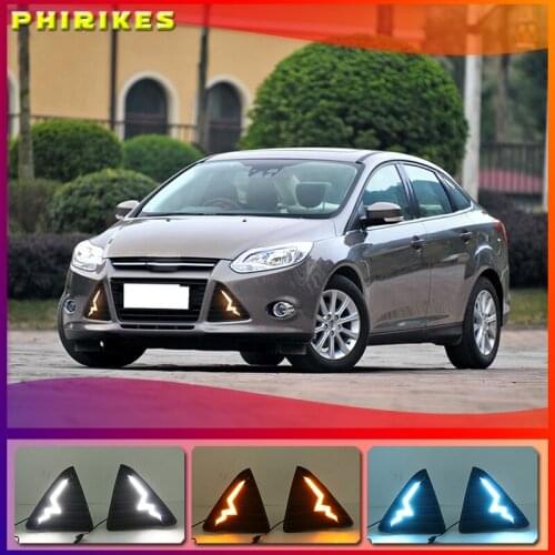 Car-styling 12V LED DRL Daytime Running Light Kits Turn signal Fog Lamp Hole Cover Lamp for Ford Focus 2012 2013 2014 2015