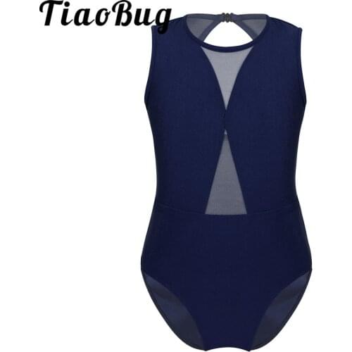 TiaoBug Girl Sleeveless Mesh Hollow Out Ballet Leotards Girls Gymnastics Leotard Kids Dance Wear Ballerina Party Ballet Costumes