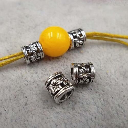 50pcs/lot Fashion Tube Flower Craft Metal Beads 6x6mm Tibetan Silver Large Hole Spacer Beads For Necklace Bracelets Jewelry Make