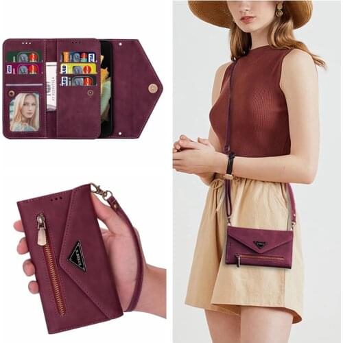 For samsung galaxy S21 Ultra PLUS S20 FE A72 32 52 42 5G case cover wallet card Leather shoulder strap phone bag cap fundas