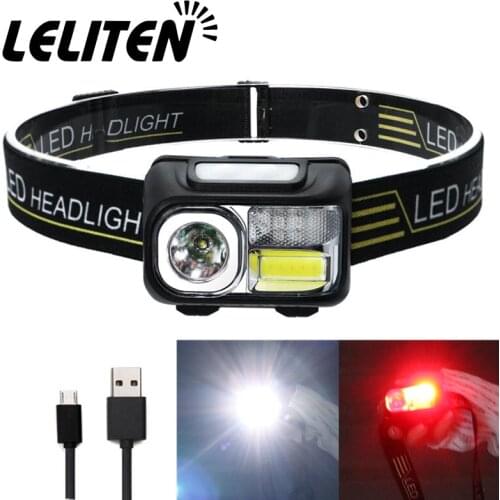 Sensing head lamp Induction Head light USB Rechargeable Headlamp + Built in Battery COB White / Red LED Fishing Flashlight