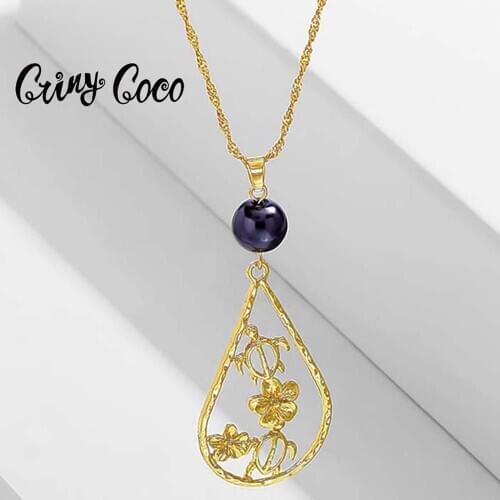 Cring Coco 2020 Hawaiian New Necklaces for Women Turtle and Flower Chain Water Drop Elegant Gifts for Girls Parties Accessories