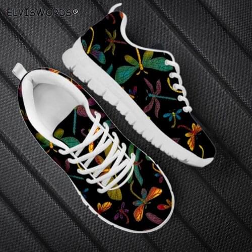 ELVISWORDS Colorful Dragonfly Design Non-ship Flat-Shoes for Ladies Comfortable Womens Sports Shoes Casual Female Sneakers New