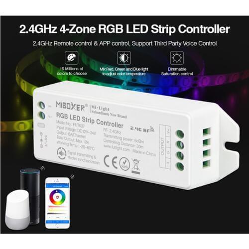 FUT037 (Upgraded) Miboxer 2.4GHz 4-Zone Color Temperature RGB LED Strip Controller DC12V~24V dimmable led driver Voice control