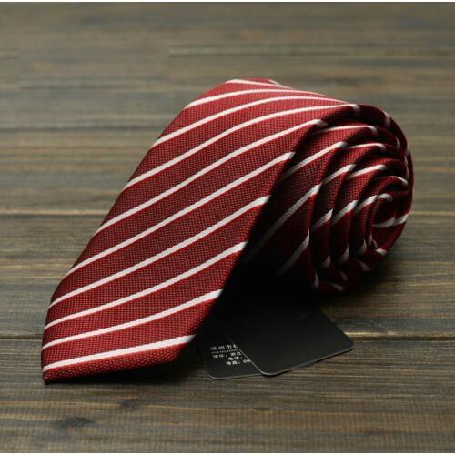2019 New Red Striped Mens Ties High Quality Jacquard Woven Classic Business Party Necktie Mens Ties 7cm Width with Gift Box