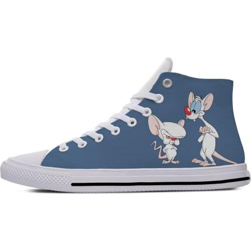 Cartoon Anime Pinky and Brain Fashion Funny Vogue Casual Cloth Shoes High Top Lightweight Breathable 3D Print Men women Sneaker