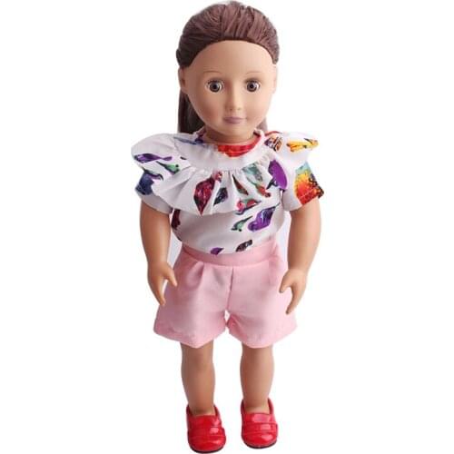 18 Inch American Doll Girls Clothes Short Sleeve Suit + Pink Shorts Newborn Baby Toys Accessories Fit 40-43 Cm Boy Dolls c64