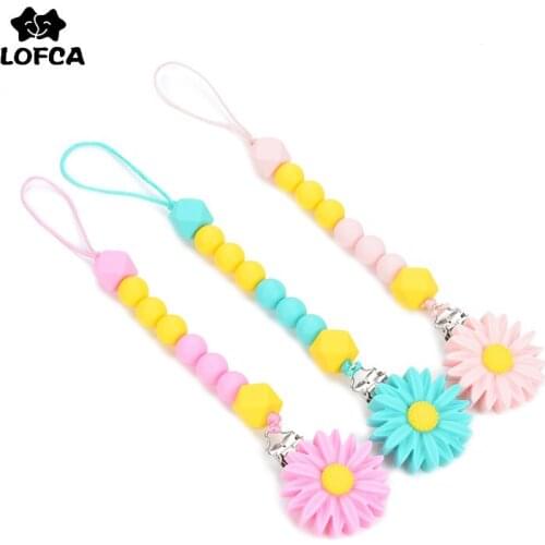 LOFCA 1PC Baby Teether Silicone Daisy Pacifier Chain Food Grade Silicone Beads BPA Free Baby Carrier Teething Chew Toy Accessory