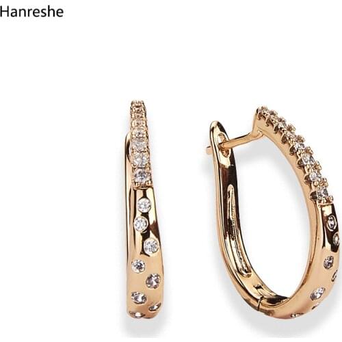Hanreshe Copper Stud Earrings Vintage Jewelry Party Natural Zircon Earrings Romantic Round Exquisite Couple Earring Women Gift