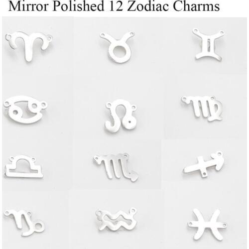 Fnixtar 15mm Stainless Steel Polished Twelve Zodiac Metal Charms DIY Jewelry Constellation Connect Handmade Charm 12pcs/lot