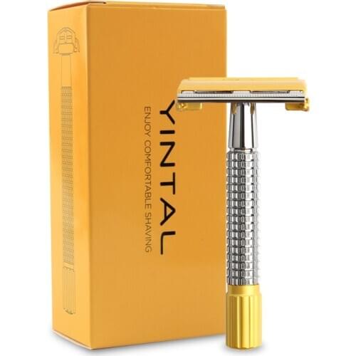 Men Shaving Grid Anti-skid Handle Color Matching Gold Process Classic Dual Edge Razor