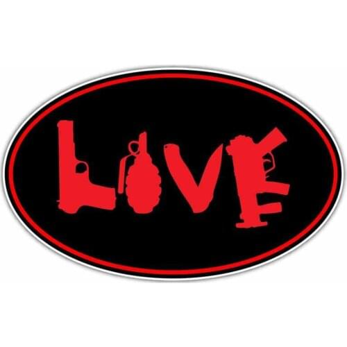 Dawasaru Love Gun Pistol Knife Offensive Oval Car Sticker Waterproof Decal Laptop Truck Motorcycle Accessories PVC,16cm*10cm